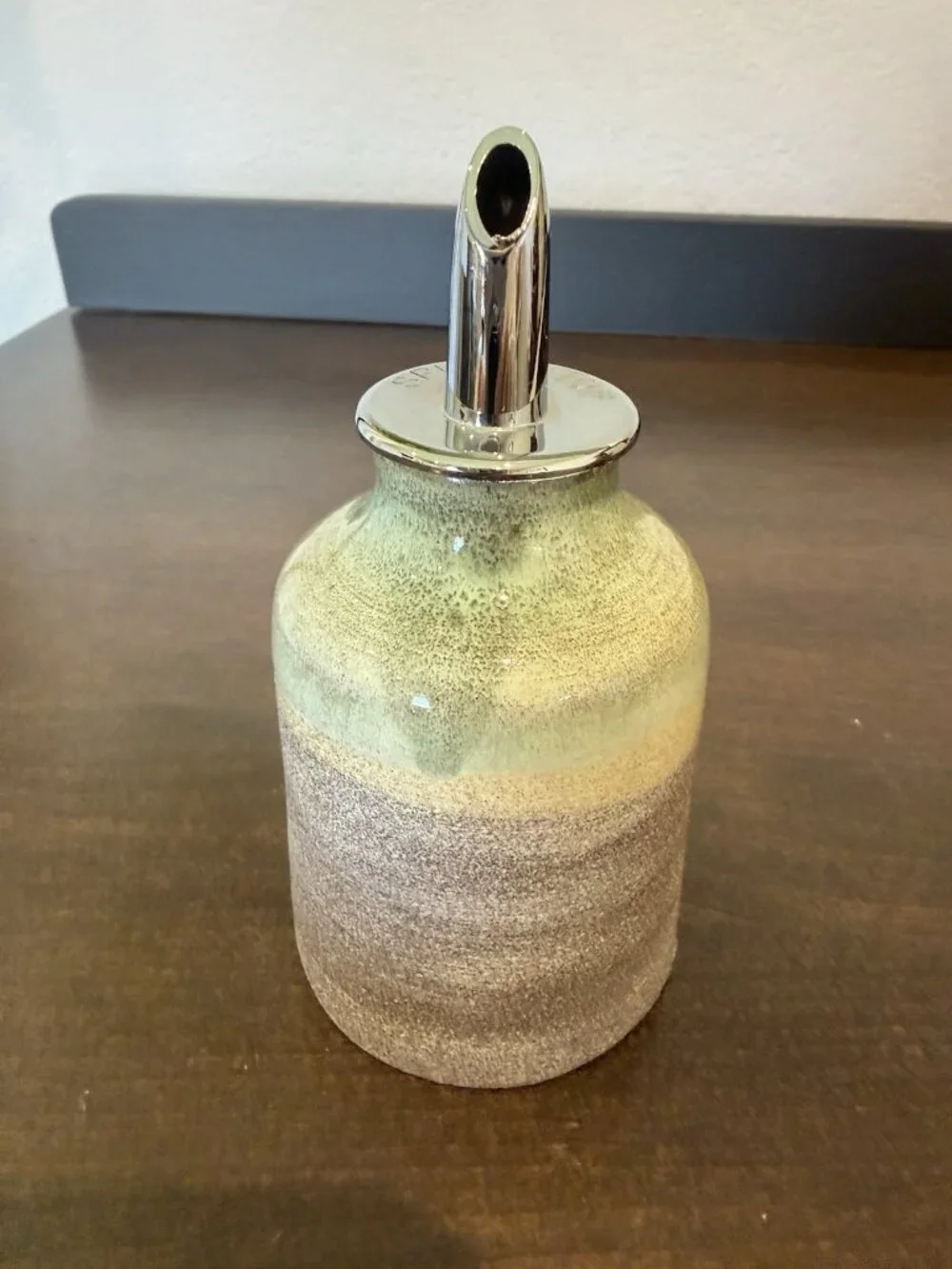 Vintage Artisan Made Pottery Green Oil Cruet Studio Pottery Signed